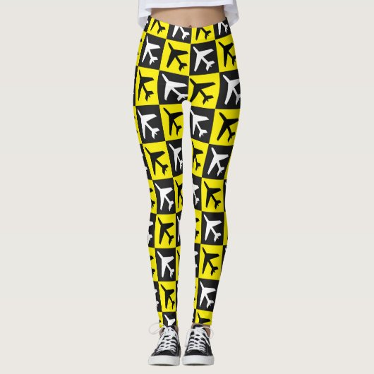 Geometrisches Gelbflugzeug Leggings (Vorderseite)