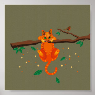 Geometrisches Ginger Cat Illustrationspopster Poster