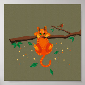 Geometrisches Ginger Cat Illustrationspopster Poster