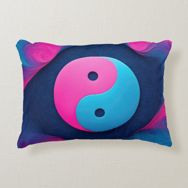 Geometrisches Gleichgewicht: Vibrant Yin Yang Patt Dekokissen (Vorderseite)