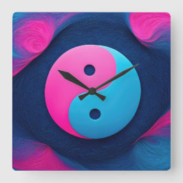 Geometrisches Gleichgewicht: Vibrant Yin Yang Patt Quadratische Wanduhr