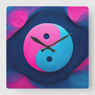 Geometrisches Gleichgewicht: Vibrant Yin Yang Patt Quadratische Wanduhr