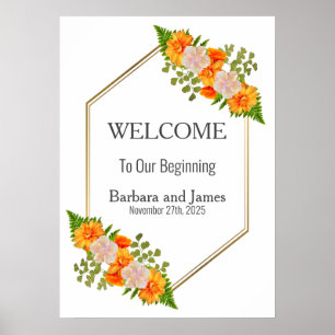 Geometrisches Gold Blush Orange Bloral Wedding Poster