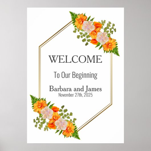 Geometrisches Gold Blush Orange Bloral Wedding Poster (Vorne)