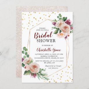 Geometrisches Gold Burgund Boho Blume Brautparty Einladung