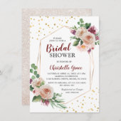 Geometrisches Gold Burgundy Boho Blume Brautparty Einladung (Vorne/Hinten)