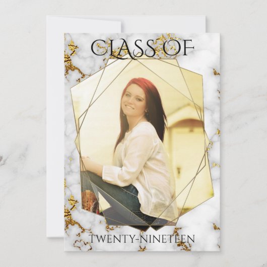 Geometrisches Gold-FOTO-Rahmen-Abschluss aus Gold Einladung (Vorderseite)