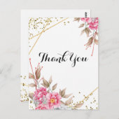 Geometrisches Gold Frame Rosa Floral Vielen Dank Postkarte (Vorne/Hinten)