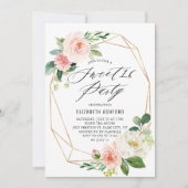 Geometrisches Gold Frame Rosa Florals Sweet 16 Par Einladung (Vorderseite)