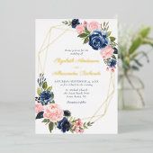 Geometrisches Gold für Hochzeitsbrillen mit blauer Folieneinladung (Stehend vorne)