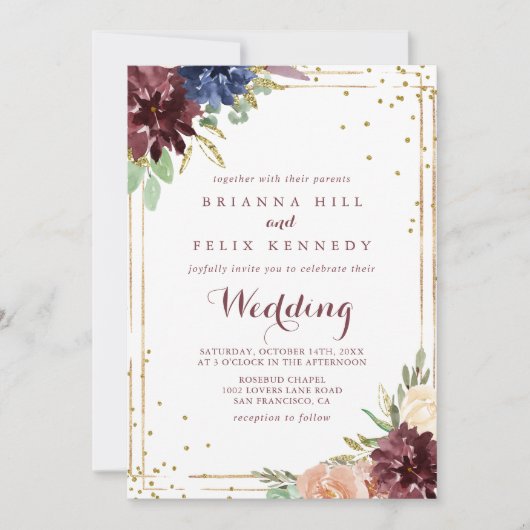 Geometrisches Gold Glitzer für Front- und Back-Hoc Einladung (Vorderseite)