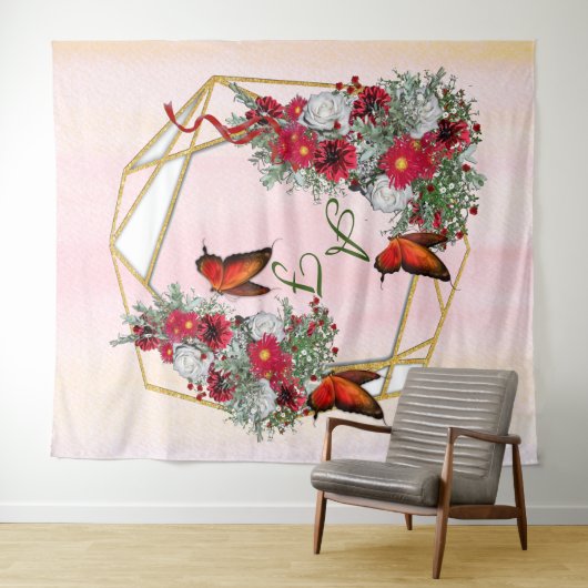 Geometrisches Gold-Glitzer-Rahmen und Burgundy-Blu Wandteppich (Beispiel (Horizontal))