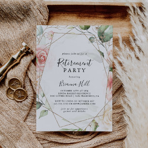 Geometrisches Gold Green Foliage Retirement Party Einladung