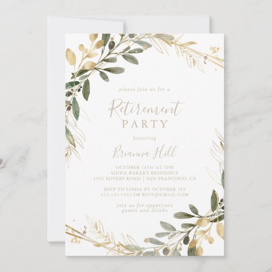 Geometrisches Gold Greenerity Fall Retirement Part Einladung (Vorderseite)