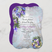 Geometrisches Gold & Jacaranda Blume Hochzeit Einladung (Vorne/Hinten)