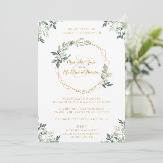 Geometrisches Gold Leaf Hochzeitseinladung Einladung (Stehend Vorderseite)