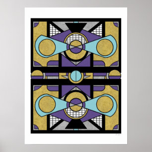 Geometrisches Gold Lila Art Deco Abstraktes Design Poster