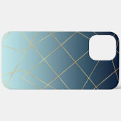 Geometrisches Gold Lines Blue Gradient Design Case-Mate iPhone Hülle (Hinten (horizontal))
