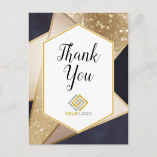 Geometrisches Gold Navy Blau Danke Logo Geschäft Postkarte