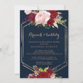 Geometrisches Gold Red Brunch & Bubbly Brautparty Einladung (Vorderseite)