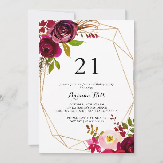 Geometrisches Gold Rustikaler Schimmer 21. Geburts Einladung (Vorderseite)