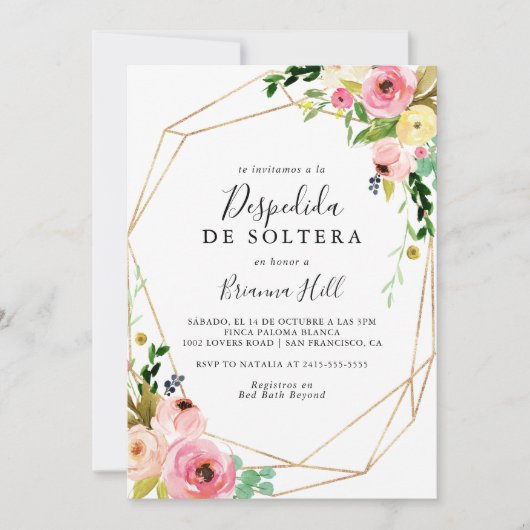 Geometrisches Gold Tropical Fall Spanisches Brautp Einladung (Vorderseite)