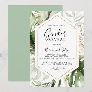 Geometrisches Gold Tropical Green Gender Reveal Pa Einladung
