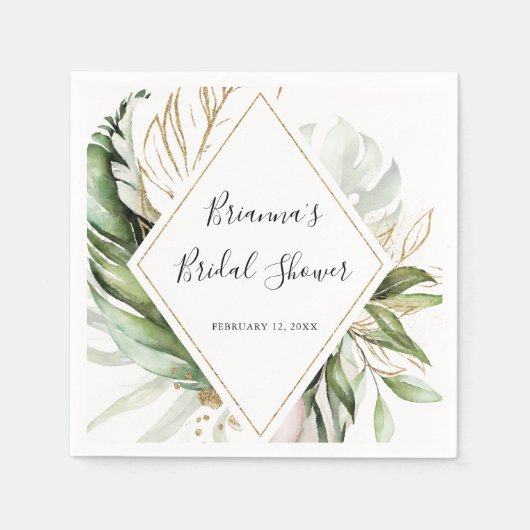 Geometrisches Gold tropischer Vegetation Brautpart Serviette (Vorderseite)