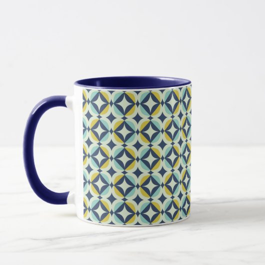 Geometrisches Gold u. blaues Muster Tasse (Links)