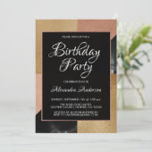 Geometrisches Gold und Rose Gold Marmor Geburtstag Einladung (Stehend Vorderseite)