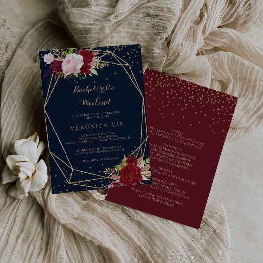 Geometrisches Gold und rotes tropisches Bacheloret Einladung