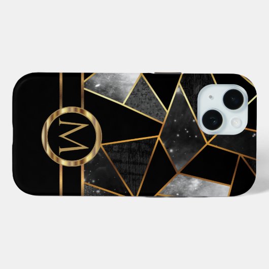 Geometrisches Gold und Schwarz Case-Mate iPhone Hülle (Rückseite (Horizontal))