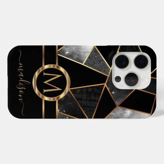 Geometrisches Gold und Schwarz Case-Mate iPhone Hülle (Rückseite (Horizontal))
