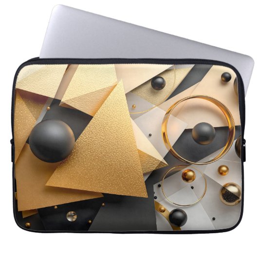 Geometrisches Gold und Schwarz Laptopschutzhülle (Vorderseite)