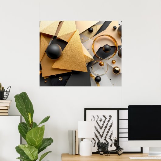 Geometrisches Gold und Schwarz Poster (Heimbüro)