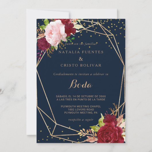 Geometrisches Gold und tropische Hochzeiten Einladung (Vorderseite)