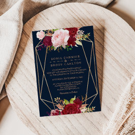 Geometrisches Gold und tropische Rot-Hochzeit Einladung