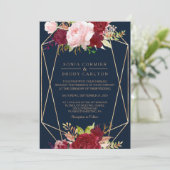 Geometrisches Gold und tropische Rot-Hochzeit Einladung (Stehend Vorderseite)