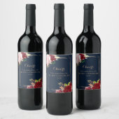 Geometrisches Gold und tropische Rot-Hochzeit Weinetikett (Flaschen)