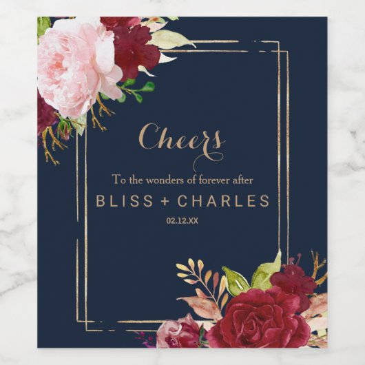 Geometrisches Gold und tropische Rot-Hochzeit Weinetikett (Einzelnes Label)