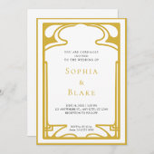 Geometrisches Gold und White Art Deco Hochzeit Einladung (Vorne/Hinten)