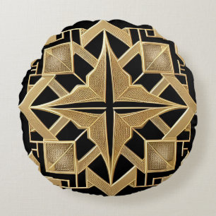 Geometrisches Goldenes Art Deco Muster Rundes Kissen