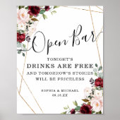 Geometrisches goldenes Burgundy Blush Open Bar Sig Poster (Vorne)