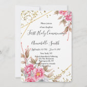 Geometrisches goldfarbenes Frame Rosa Floral First Einladung (Vorderseite)