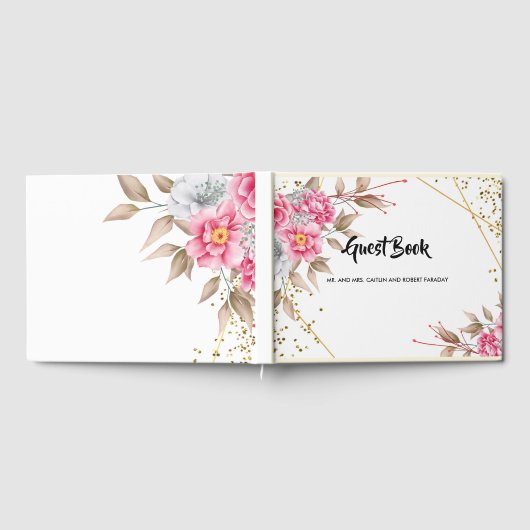 Geometrisches goldfarbenes Frame Rosa Gästebuch (Voll)