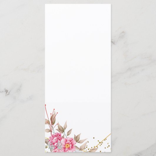 Geometrisches Goldrahmen-Rosa-Blumenmenü Programm (Rückseite)