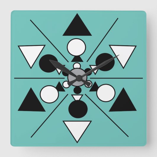 Geometrisches Grau Schwarz-weiß Modernes Minimalis Quadratische Wanduhr (Vorderseite)