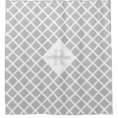 Geometrisches Grau-Weiß-Monogramm Duschvorhang (Vorderseite)