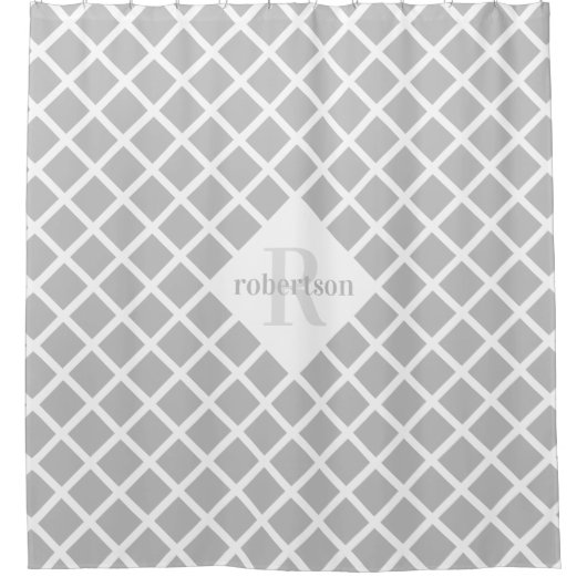 Geometrisches Grau-Weiß-Monogramm Duschvorhang (Vorderseite)