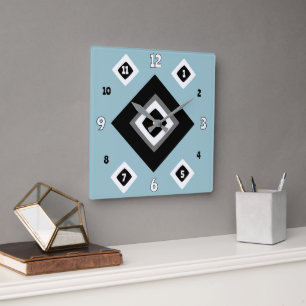 Geometrisches Graublau Quadratische Wanduhr